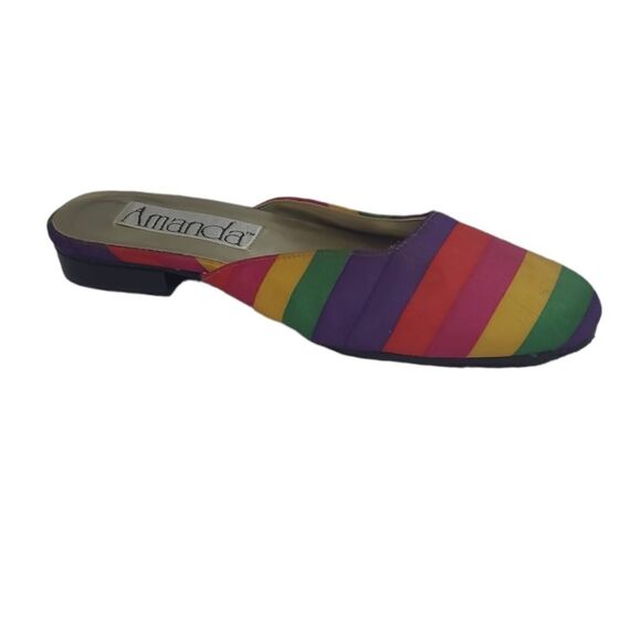 VINTAGE 90s slides rainbow stripe pride slide on‎ flat shoes 6.5 - Picture 1 of 10